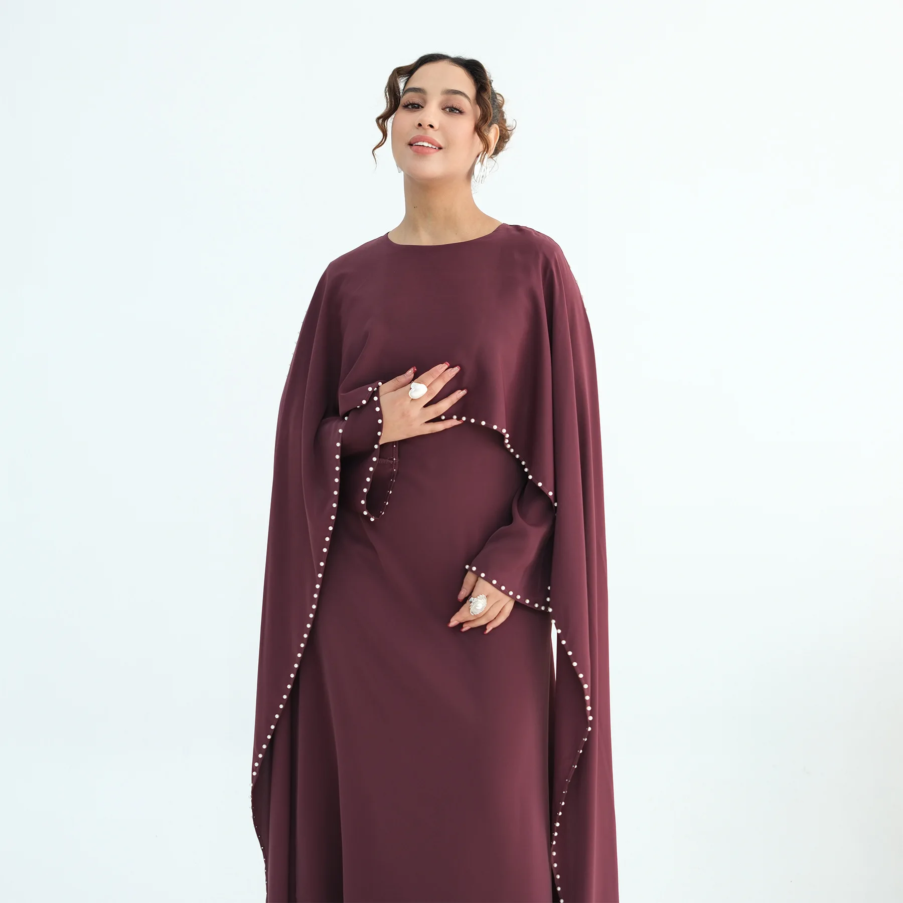 Luxury Dubai Shawl Abaya Elegant Beaded Waist Cinching Kaftan Muslim Women Traditional Dress Maxi Long Sleeve Robe Eid Outfit