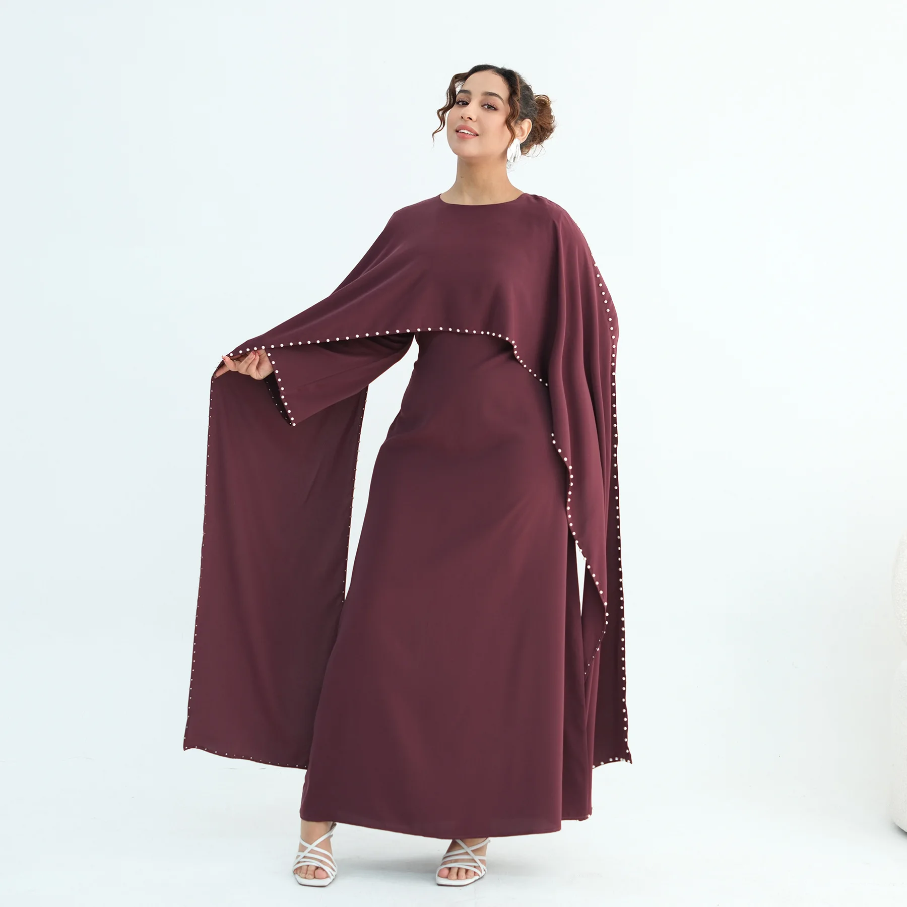 Luxury Dubai Shawl Abaya Elegant Beaded Waist Cinching Kaftan Muslim Women Traditional Dress Maxi Long Sleeve Robe Eid Outfit