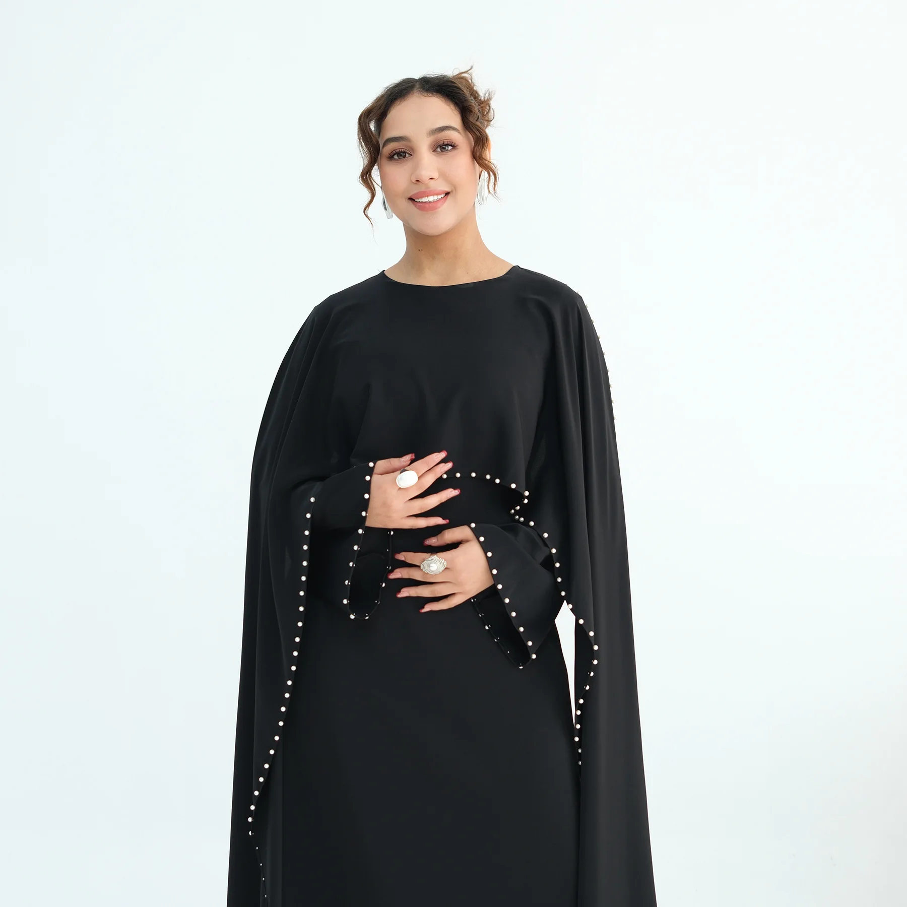 Luxury Dubai Shawl Abaya Elegant Beaded Waist Cinching Kaftan Muslim Women Traditional Dress Maxi Long Sleeve Robe Eid Outfit