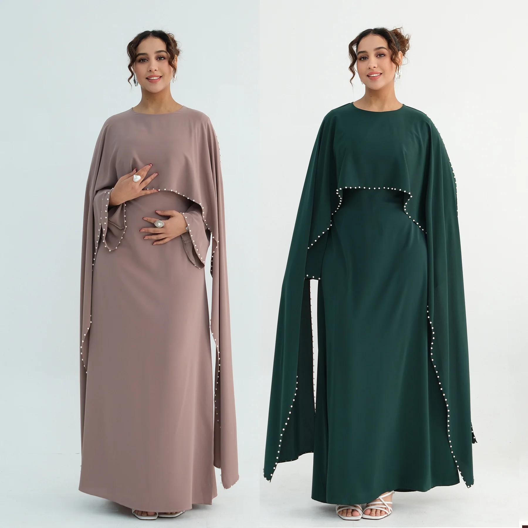 Luxury Dubai Shawl Abaya Elegant Beaded Waist Cinching Kaftan Muslim Women Traditional Dress Maxi Long Sleeve Robe Eid Outfit