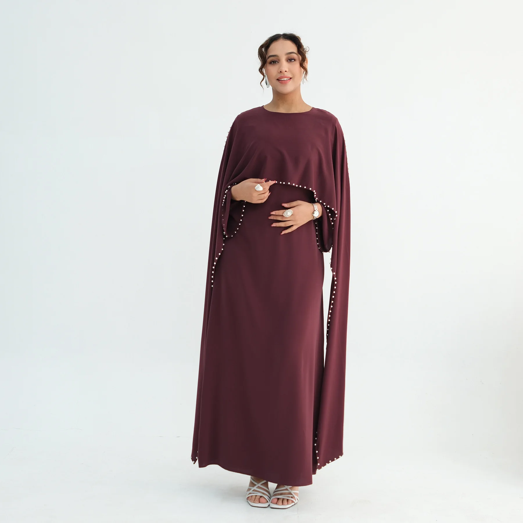 Luxury Dubai Shawl Abaya Elegant Beaded Waist Cinching Kaftan Muslim Women Traditional Dress Maxi Long Sleeve Robe Eid Outfit