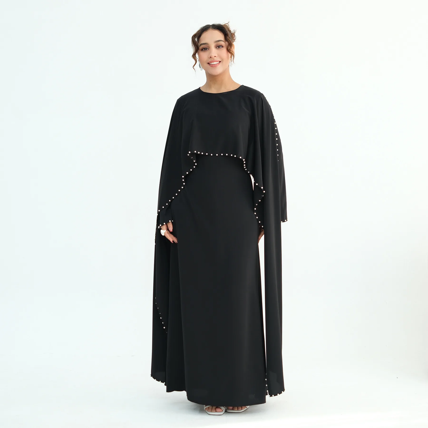 Luxury Dubai Shawl Abaya Elegant Beaded Waist Cinching Kaftan Muslim Women Traditional Dress Maxi Long Sleeve Robe Eid Outfit