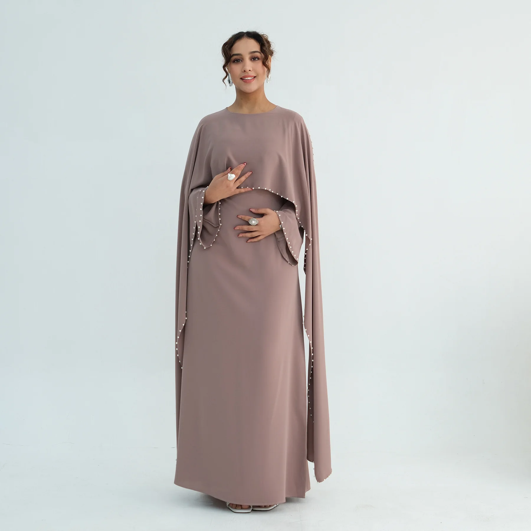 Luxury Dubai Shawl Abaya Elegant Beaded Waist Cinching Kaftan Muslim Women Traditional Dress Maxi Long Sleeve Robe Eid Outfit