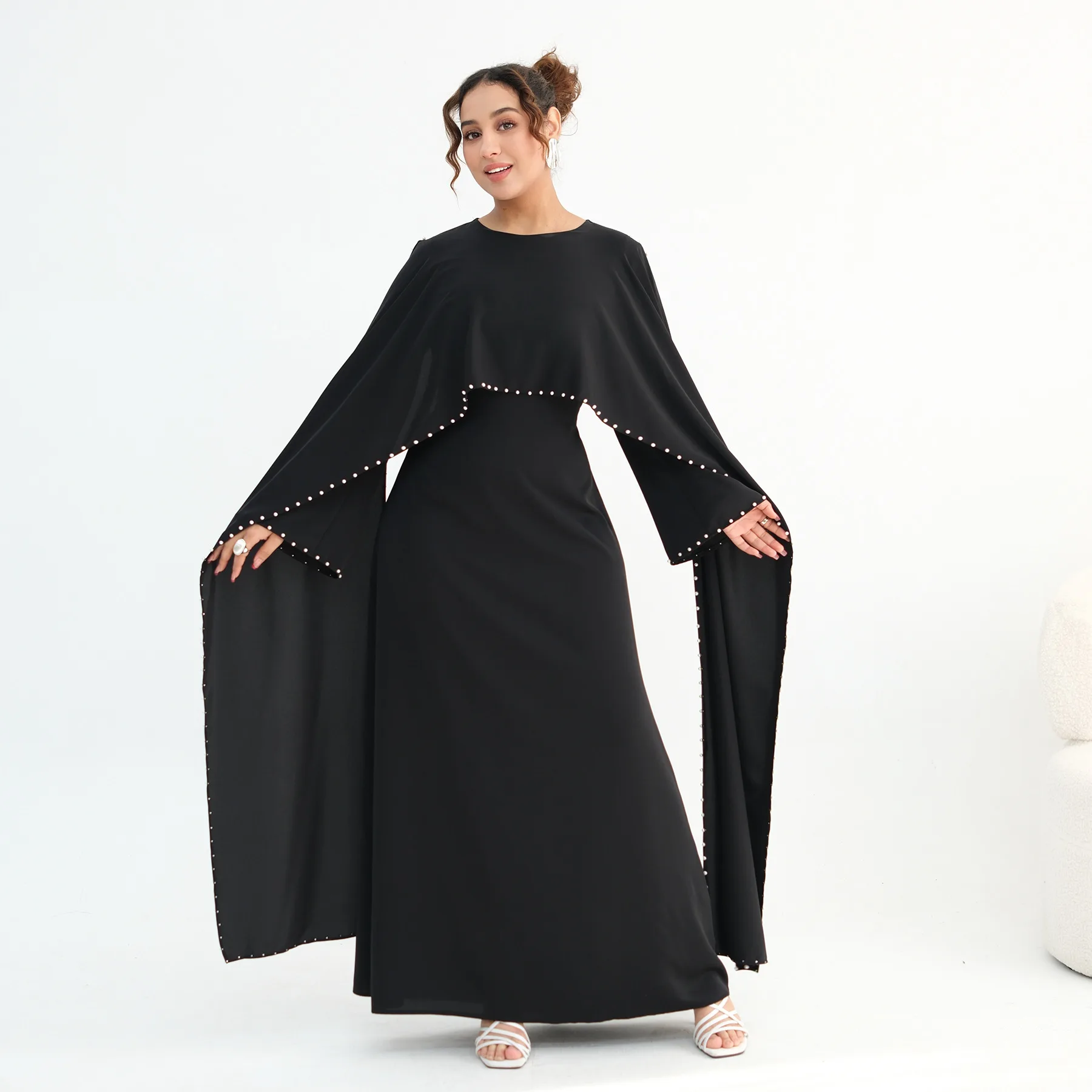 Luxury Dubai Shawl Abaya Elegant Beaded Waist Cinching Kaftan Muslim Women Traditional Dress Maxi Long Sleeve Robe Eid Outfit