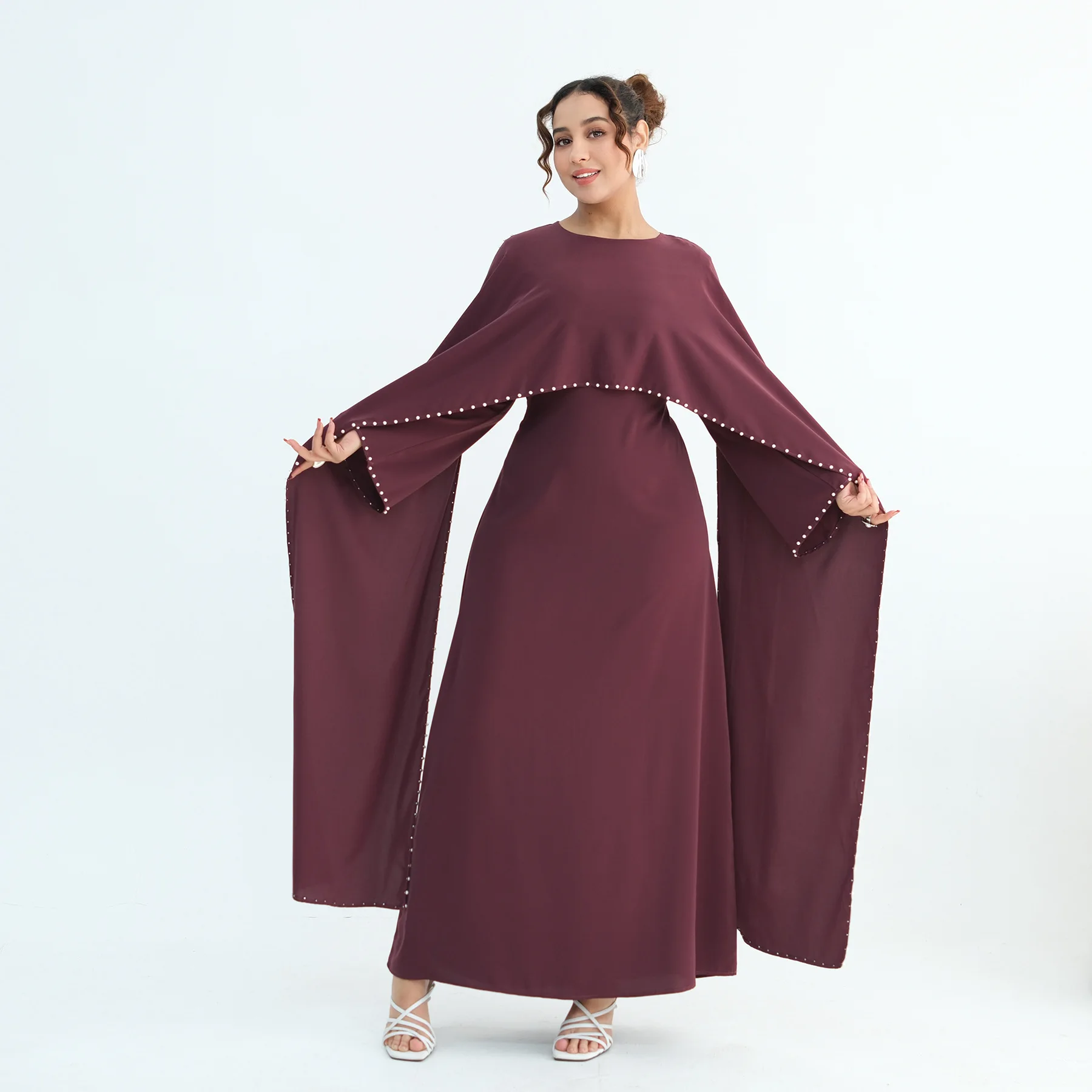 Luxury Dubai Shawl Abaya Elegant Beaded Waist Cinching Kaftan Muslim Women Traditional Dress Maxi Long Sleeve Robe Eid Outfit