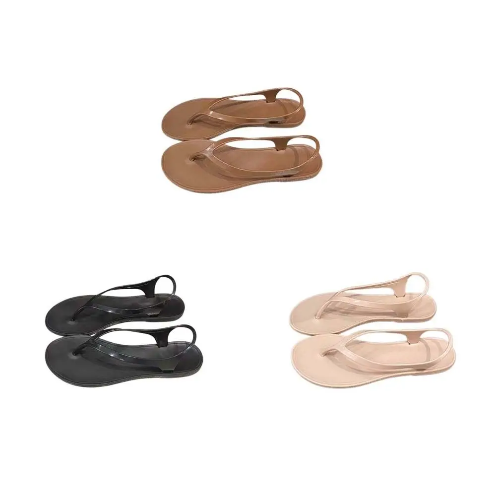 PVC Women Flat Sandals Spring Summer Solid Color Girl Flip Flop with Back Heel Strap Out Wear Korean Style Slippers Outdoor