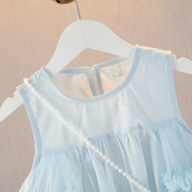 Girls' Dress Summer Blue New Style Fashionable Little Girl Princess Dress Summer Children's Dress Baby Vest Dress