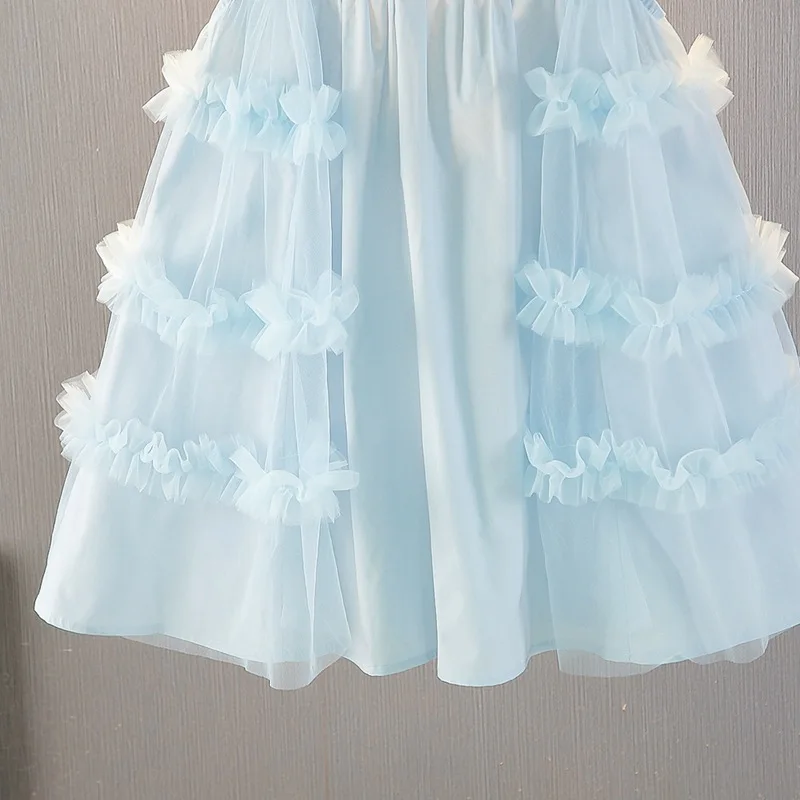 Girls' Dress Summer Blue New Style Fashionable Little Girl Princess Dress Summer Children's Dress Baby Vest Dress