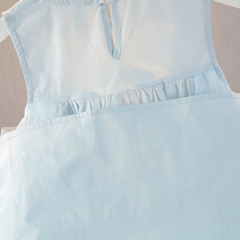 Girls' Dress Summer Blue New Style Fashionable Little Girl Princess Dress Summer Children's Dress Baby Vest Dress