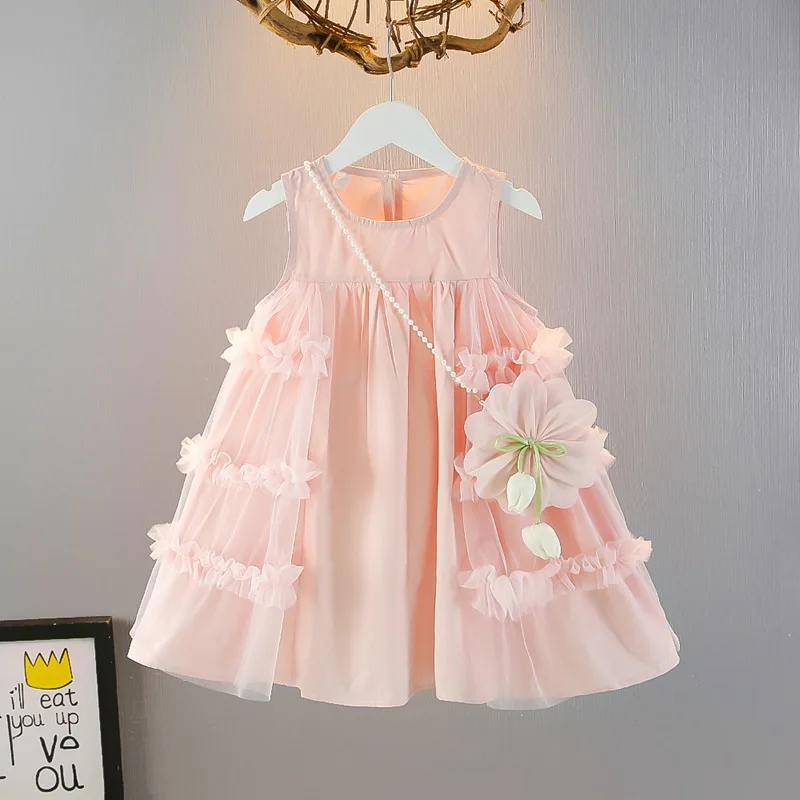 Girls' Dress Summer Blue New Style Fashionable Little Girl Princess Dress Summer Children's Dress Baby Vest Dress