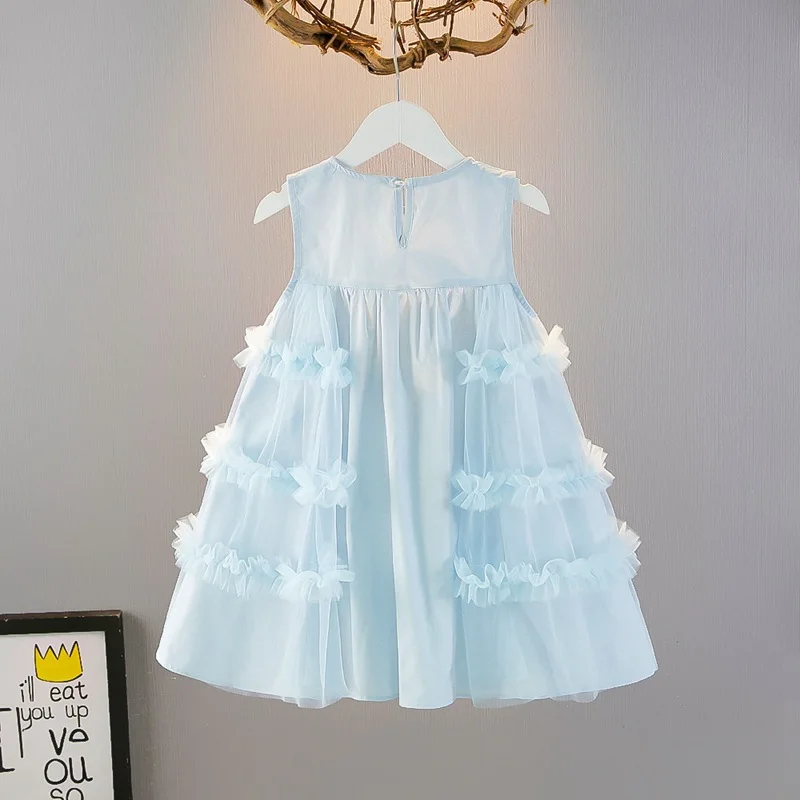 Girls' Dress Summer Blue New Style Fashionable Little Girl Princess Dress Summer Children's Dress Baby Vest Dress