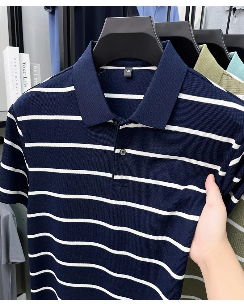 Luxury classic striped short sleeve polo shirt men casual skin friendly comfort breathable T-shirt high-end summer new trend top