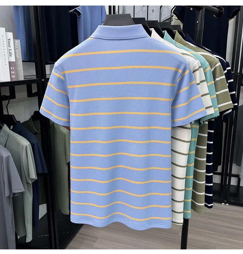 Luxury classic striped short sleeve polo shirt men casual skin friendly comfort breathable T-shirt high-end summer new trend top