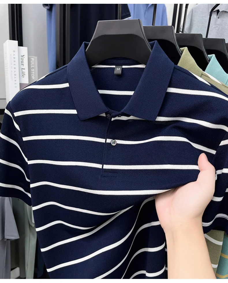 Luxury classic striped short sleeve polo shirt men casual skin friendly comfort breathable T-shirt high-end summer new trend top