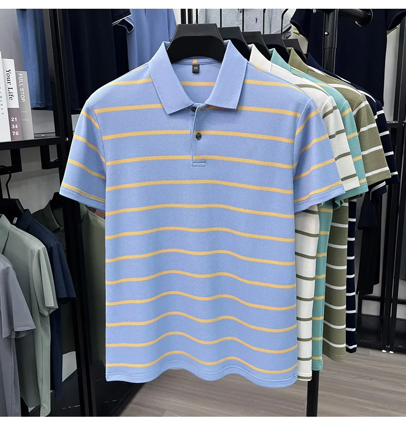 Luxury classic striped short sleeve polo shirt men casual skin friendly comfort breathable T-shirt high-end summer new trend top