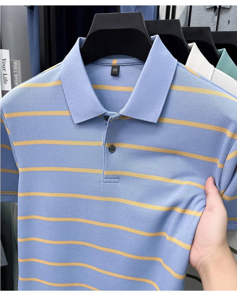 Luxury classic striped short sleeve polo shirt men casual skin friendly comfort breathable T-shirt high-end summer new trend top