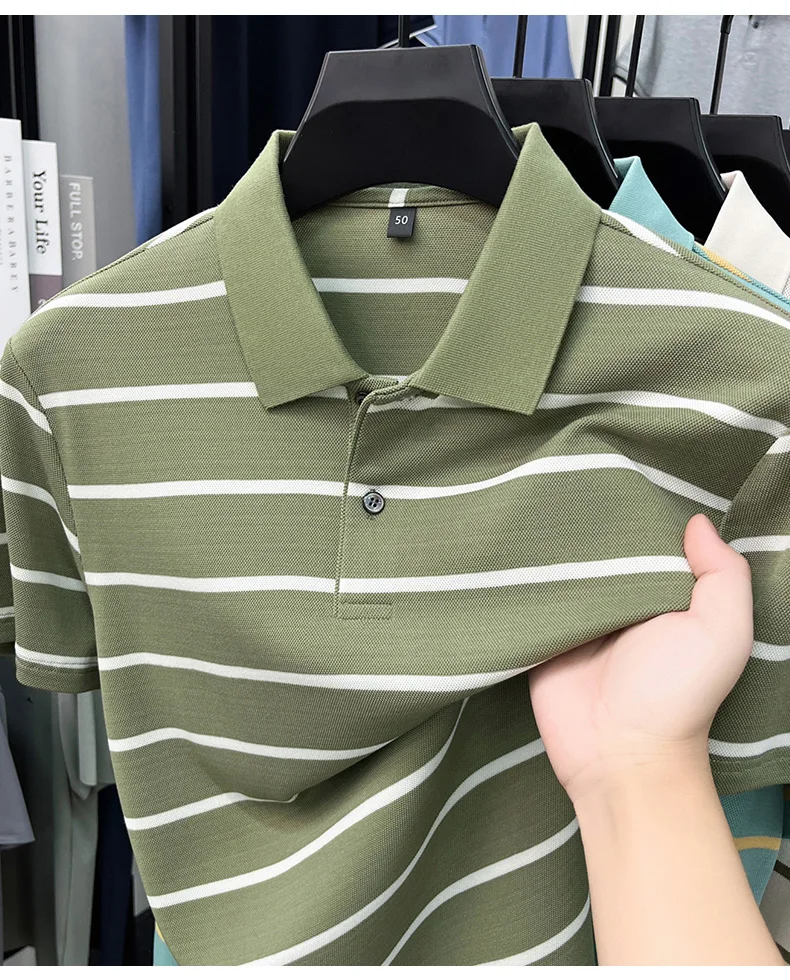 Luxury classic striped short sleeve polo shirt men casual skin friendly comfort breathable T-shirt high-end summer new trend top