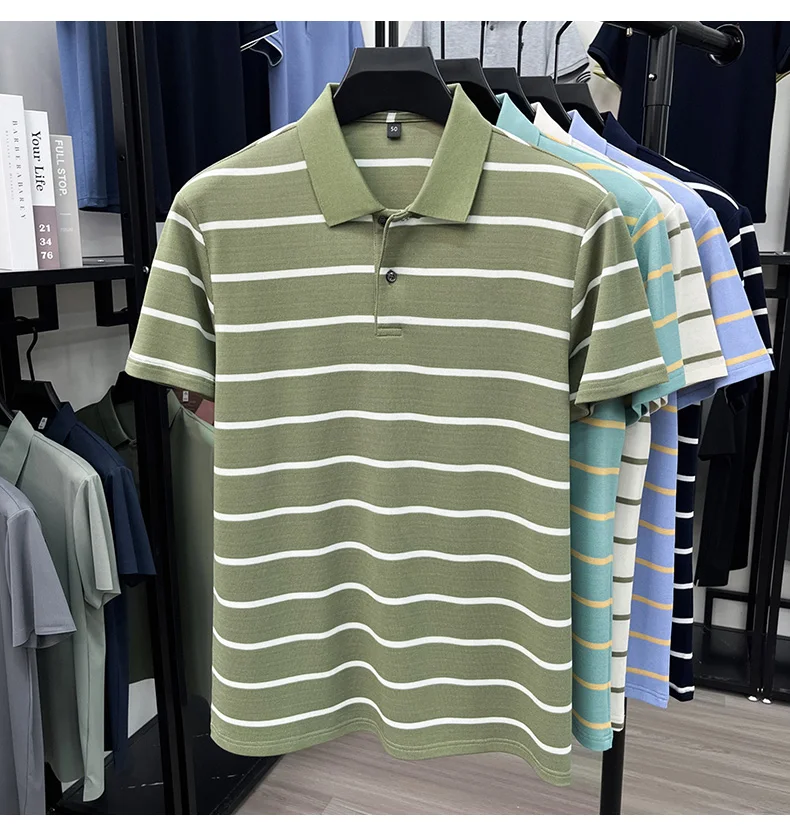 Luxury classic striped short sleeve polo shirt men casual skin friendly comfort breathable T-shirt high-end summer new trend top