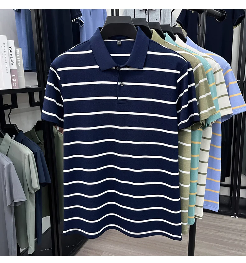 Luxury classic striped short sleeve polo shirt men casual skin friendly comfort breathable T-shirt high-end summer new trend top