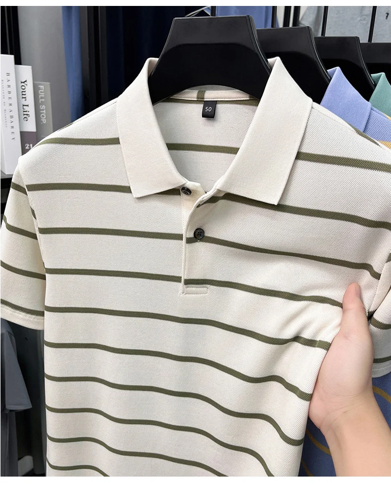 Luxury classic striped short sleeve polo shirt men casual skin friendly comfort breathable T-shirt high-end summer new trend top
