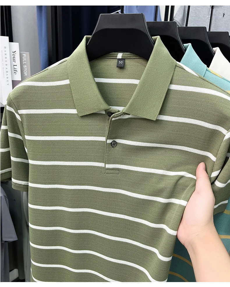 Luxury classic striped short sleeve polo shirt men casual skin friendly comfort breathable T-shirt high-end summer new trend top