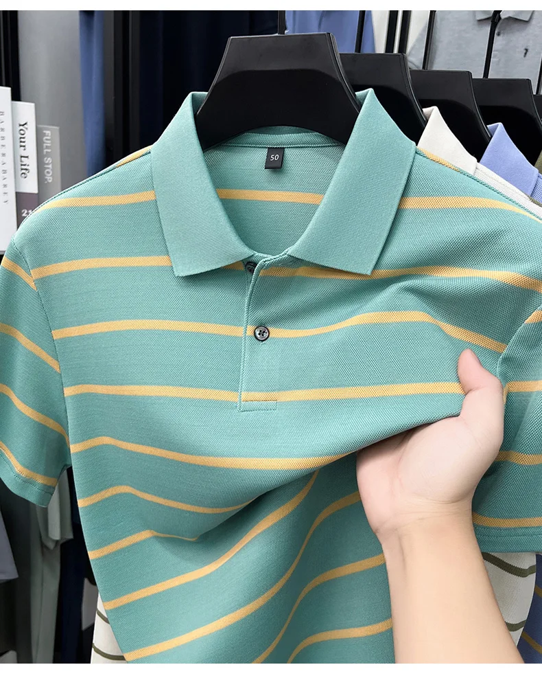 Luxury classic striped short sleeve polo shirt men casual skin friendly comfort breathable T-shirt high-end summer new trend top