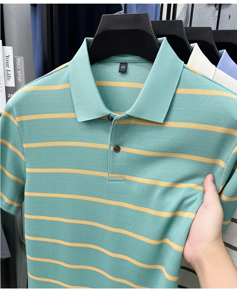 Luxury classic striped short sleeve polo shirt men casual skin friendly comfort breathable T-shirt high-end summer new trend top