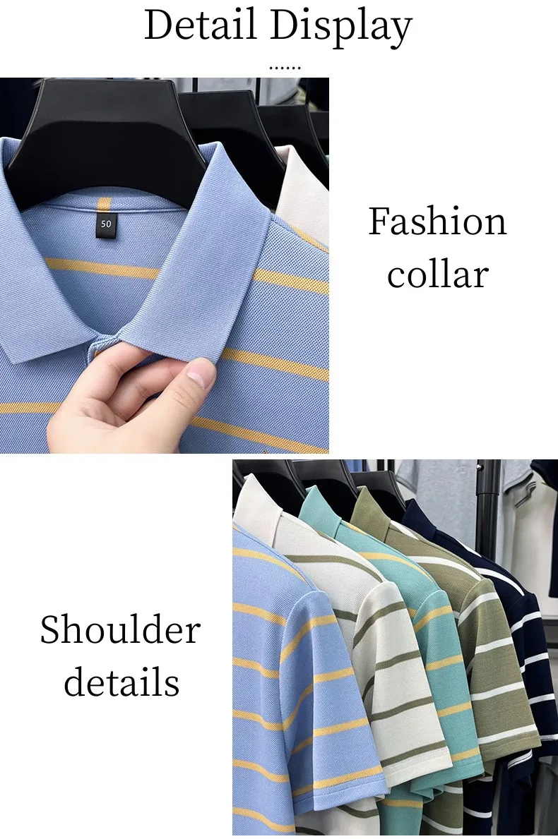 Luxury classic striped short sleeve polo shirt men casual skin friendly comfort breathable T-shirt high-end summer new trend top