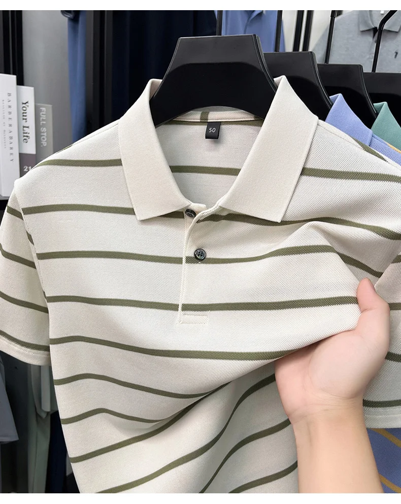 Luxury classic striped short sleeve polo shirt men casual skin friendly comfort breathable T-shirt high-end summer new trend top