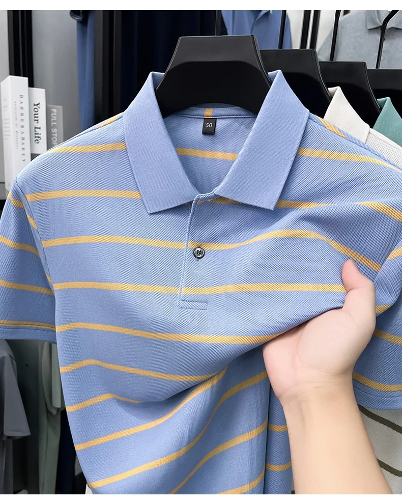Luxury classic striped short sleeve polo shirt men casual skin friendly comfort breathable T-shirt high-end summer new trend top
