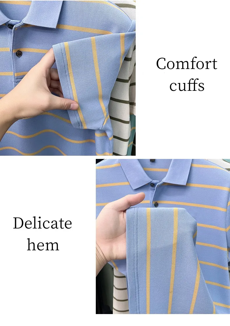 Luxury classic striped short sleeve polo shirt men casual skin friendly comfort breathable T-shirt high-end summer new trend top