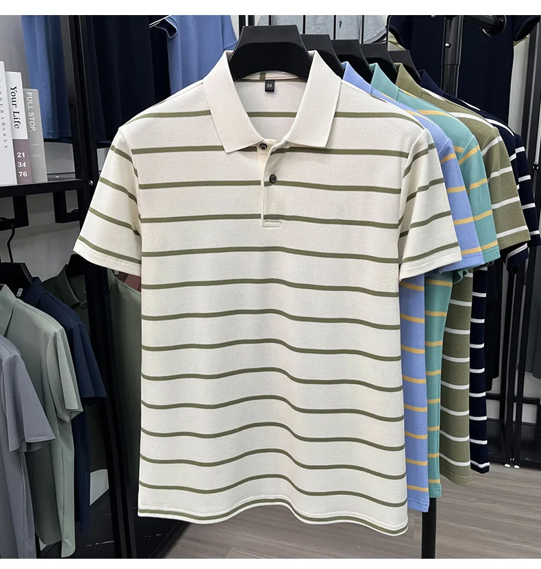 Luxury classic striped short sleeve polo shirt men casual skin friendly comfort breathable T-shirt high-end summer new trend top