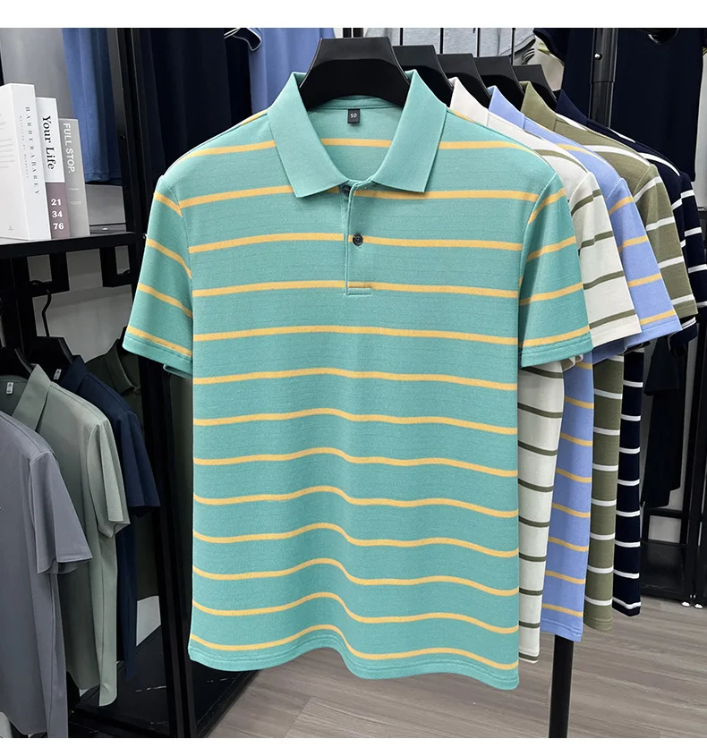 Luxury classic striped short sleeve polo shirt men casual skin friendly comfort breathable T-shirt high-end summer new trend top