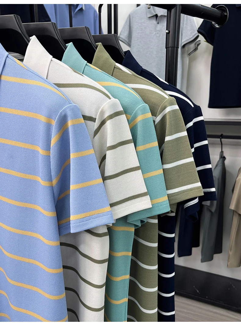 Luxury classic striped short sleeve polo shirt men casual skin friendly comfort breathable T-shirt high-end summer new trend top