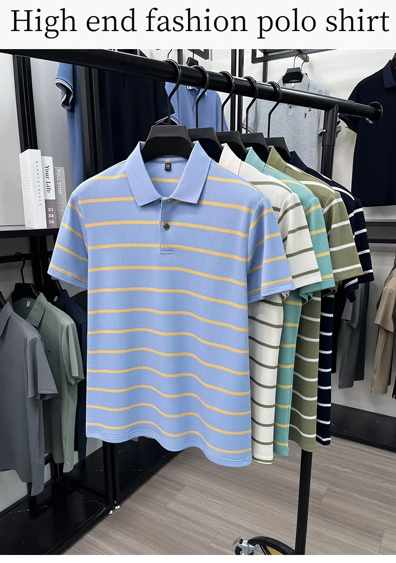 Luxury classic striped short sleeve polo shirt men casual skin friendly comfort breathable T-shirt high-end summer new trend top