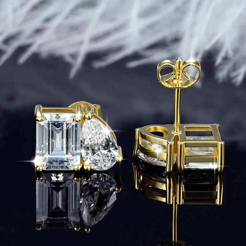 Lnngy Transparent Emerald & Pear Cut Cublic Zircon Earrings for Women Exquisite Two Stone Design Stud Earring Delicate Jewelry