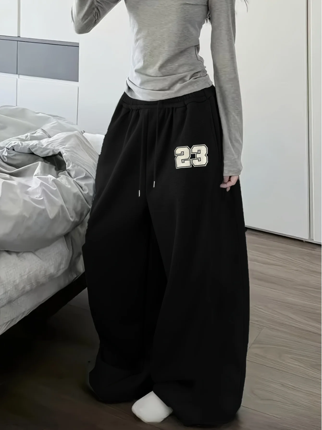 Women's Street Style Casual Sweatpants with Digital Print Arrivals for Spring Fleece Loose Fit Streetwear Oversized