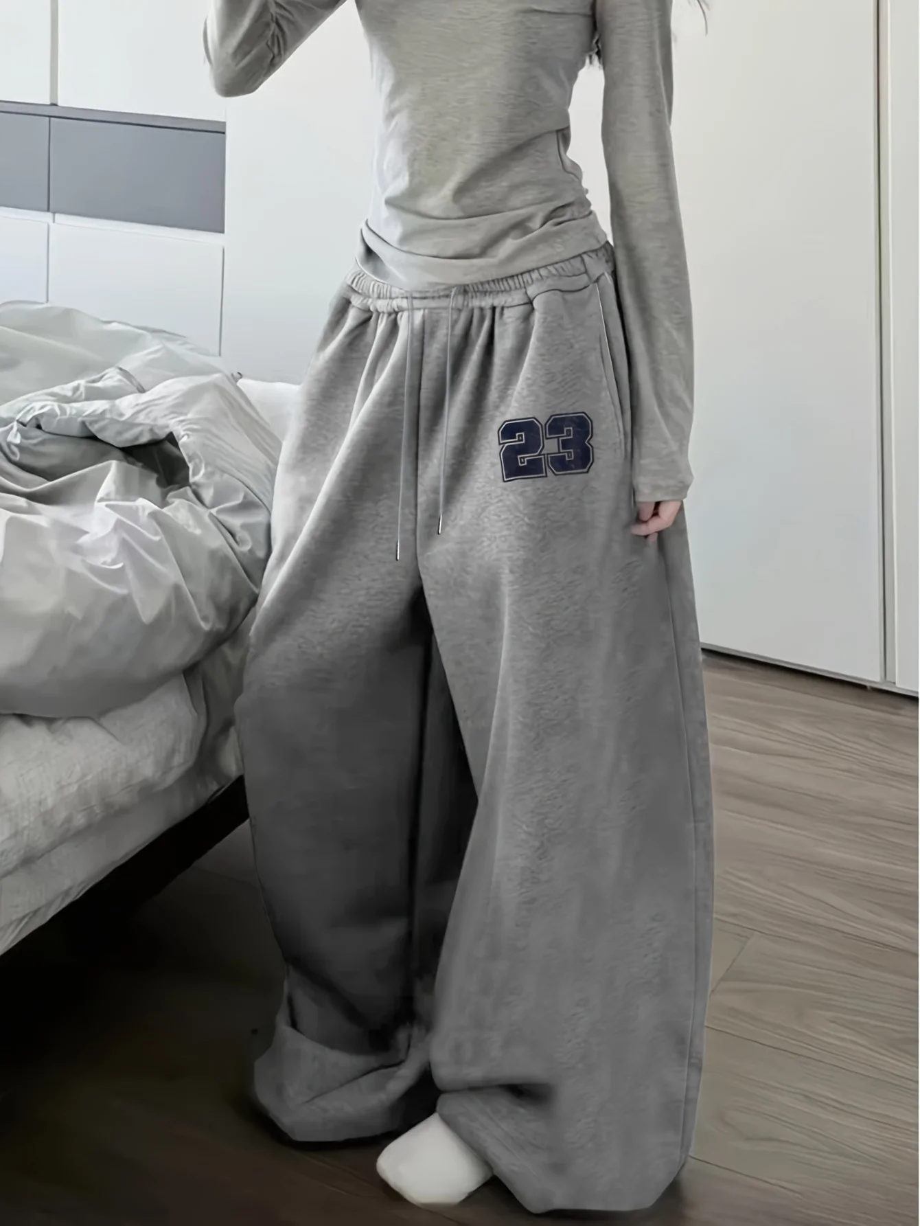 Women's Street Style Casual Sweatpants with Digital Print Arrivals for Spring Fleece Loose Fit Streetwear Oversized