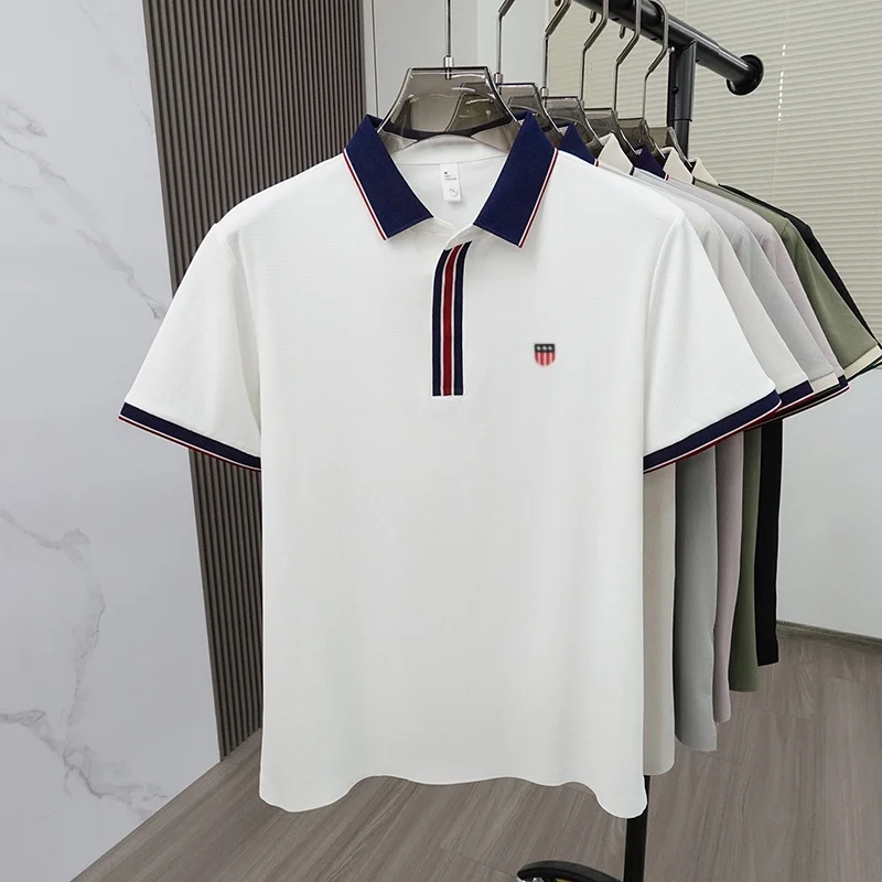 Fashionable Men's High-Quality Classic Brand New Embroidered Breathable POLO Shirt Summer New Comfortable Ice Silk Short Sleeve