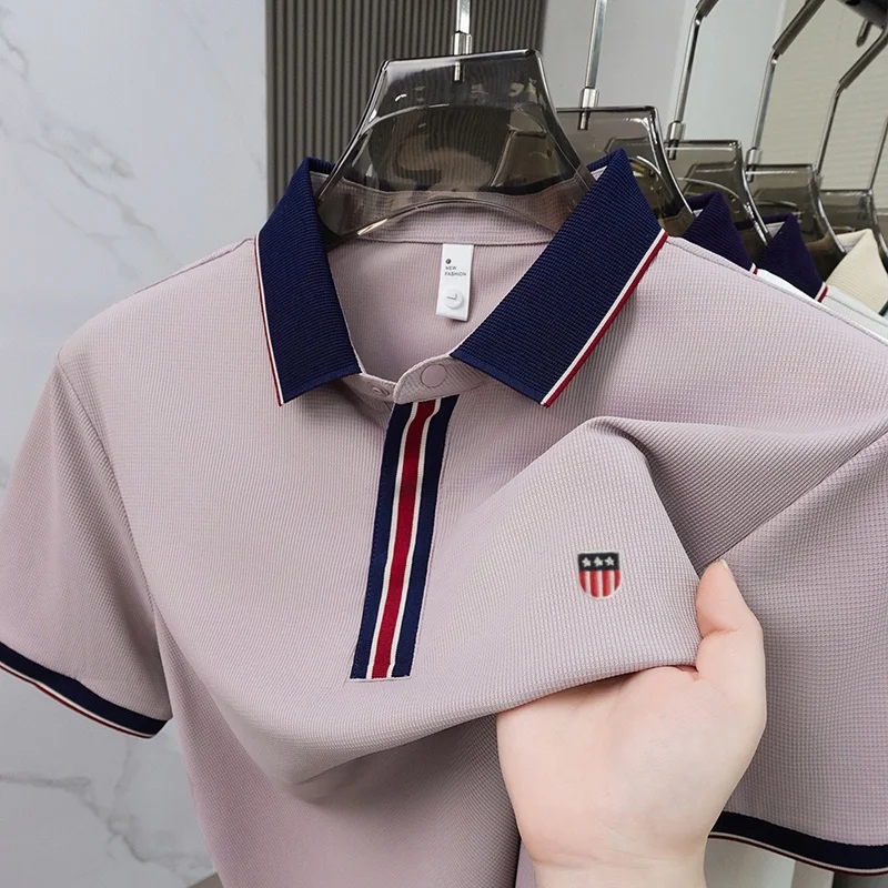 Fashionable Men's High-Quality Classic Brand New Embroidered Breathable POLO Shirt Summer New Comfortable Ice Silk Short Sleeve