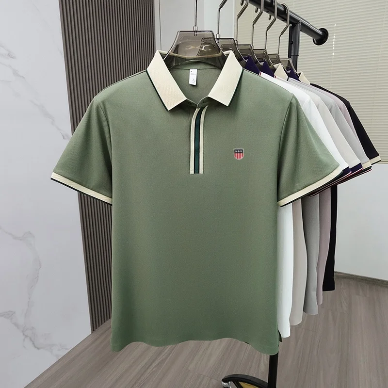 Fashionable Men's High-Quality Classic Brand New Embroidered Breathable POLO Shirt Summer New Comfortable Ice Silk Short Sleeve