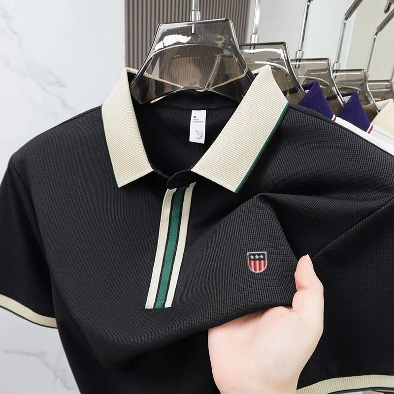 Fashionable Men's High-Quality Classic Brand New Embroidered Breathable POLO Shirt Summer New Comfortable Ice Silk Short Sleeve