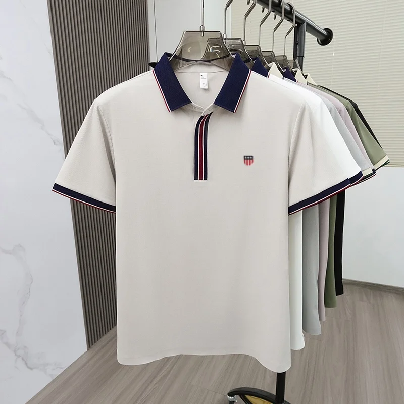Fashionable Men's High-Quality Classic Brand New Embroidered Breathable POLO Shirt Summer New Comfortable Ice Silk Short Sleeve