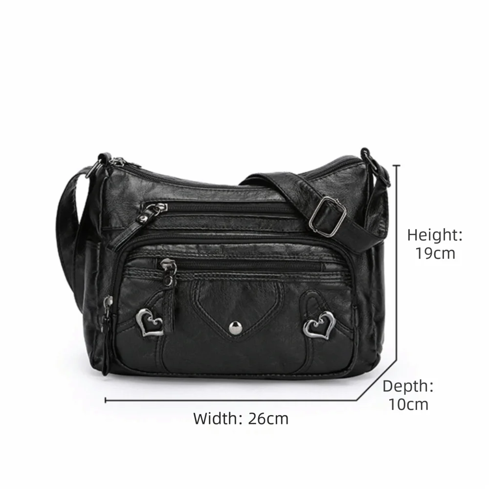PU Leather Crossbody Bag Multi Layer Adjustable Strap Mom Messenger Bag Zipper Closure Large Capacity Women Purse Shoulder Carry