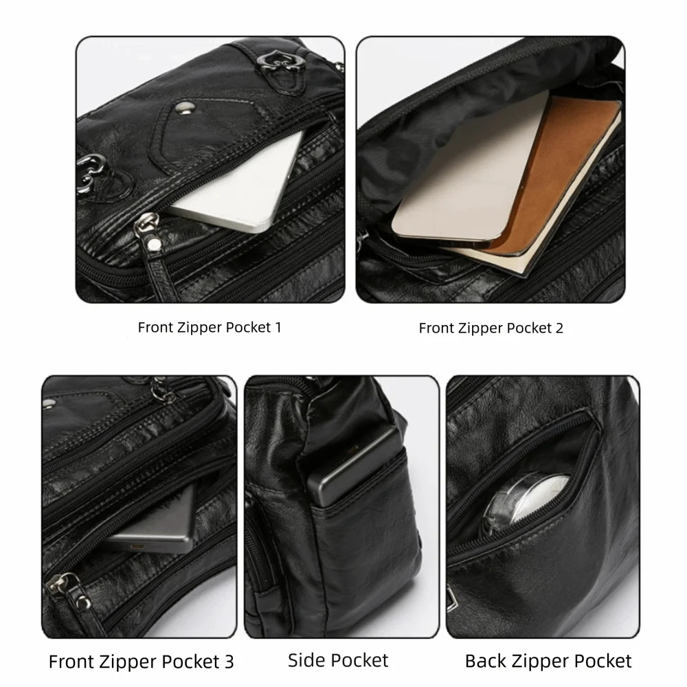 PU Leather Crossbody Bag Multi Layer Adjustable Strap Mom Messenger Bag Zipper Closure Large Capacity Women Purse Shoulder Carry