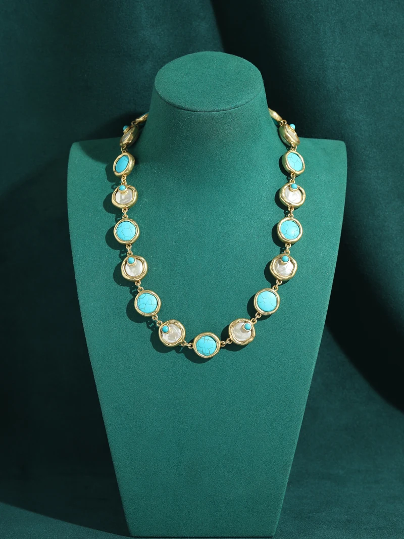 Vintage Baroque Pearl Choker Turquoise Necklaces Charm Jewelry Antique Gold Plated Women 2026 Luxury Classic Elegance Accessoies