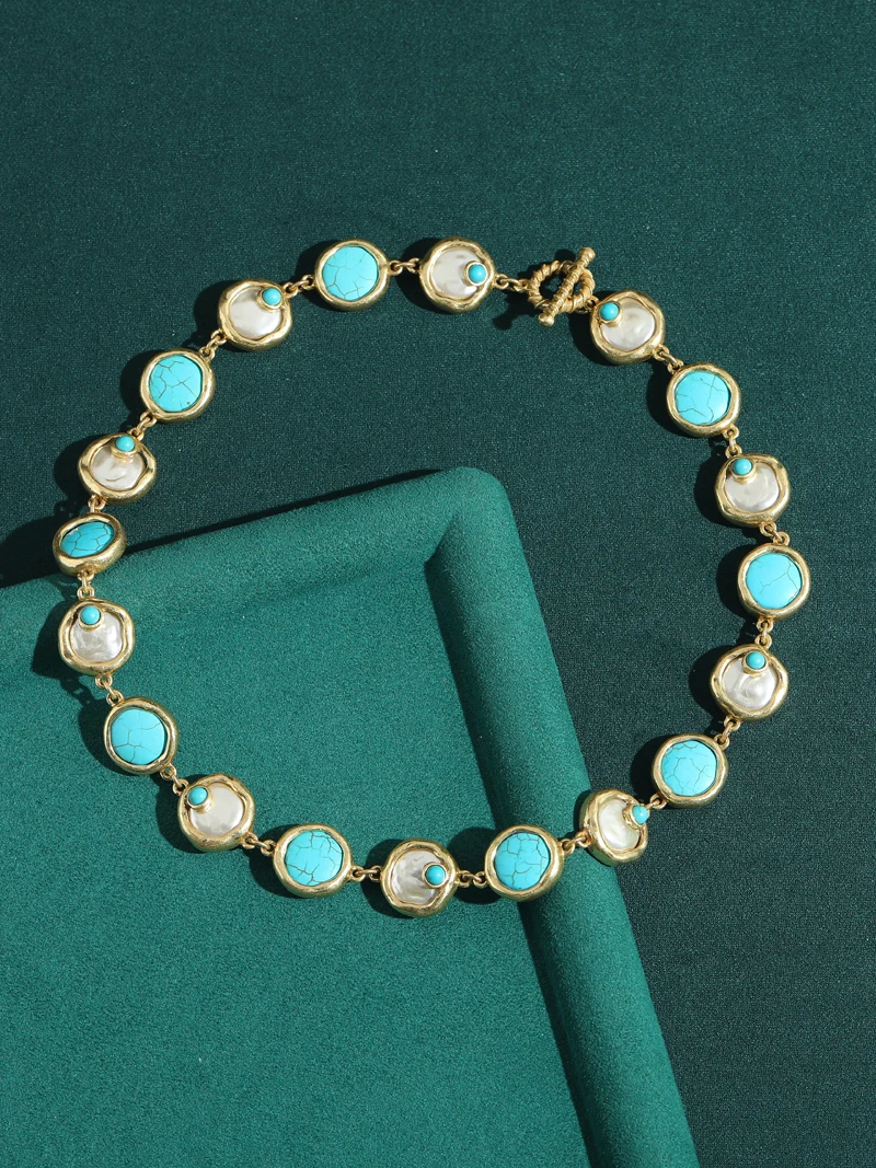 Vintage Baroque Pearl Choker Turquoise Necklaces Charm Jewelry Antique Gold Plated Women 2026 Luxury Classic Elegance Accessoies