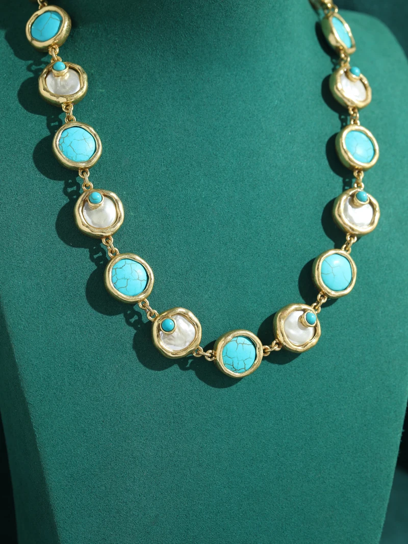 Vintage Baroque Pearl Choker Turquoise Necklaces Charm Jewelry Antique Gold Plated Women 2026 Luxury Classic Elegance Accessoies
