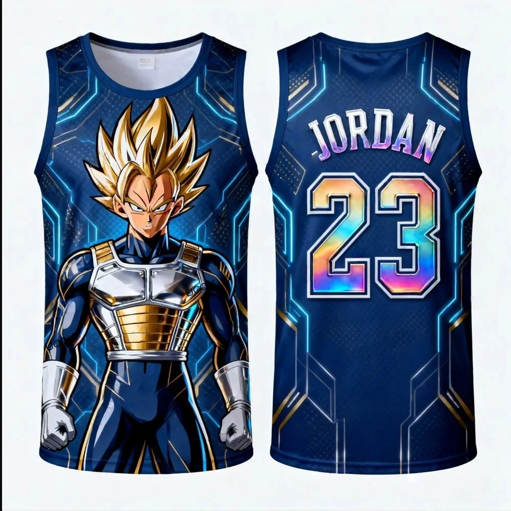 FamilyMatching 2026 New Version Dragon Ball Z Vegeta Special Edition Basketball Jersey Jordan Basketball Sports Vest Set