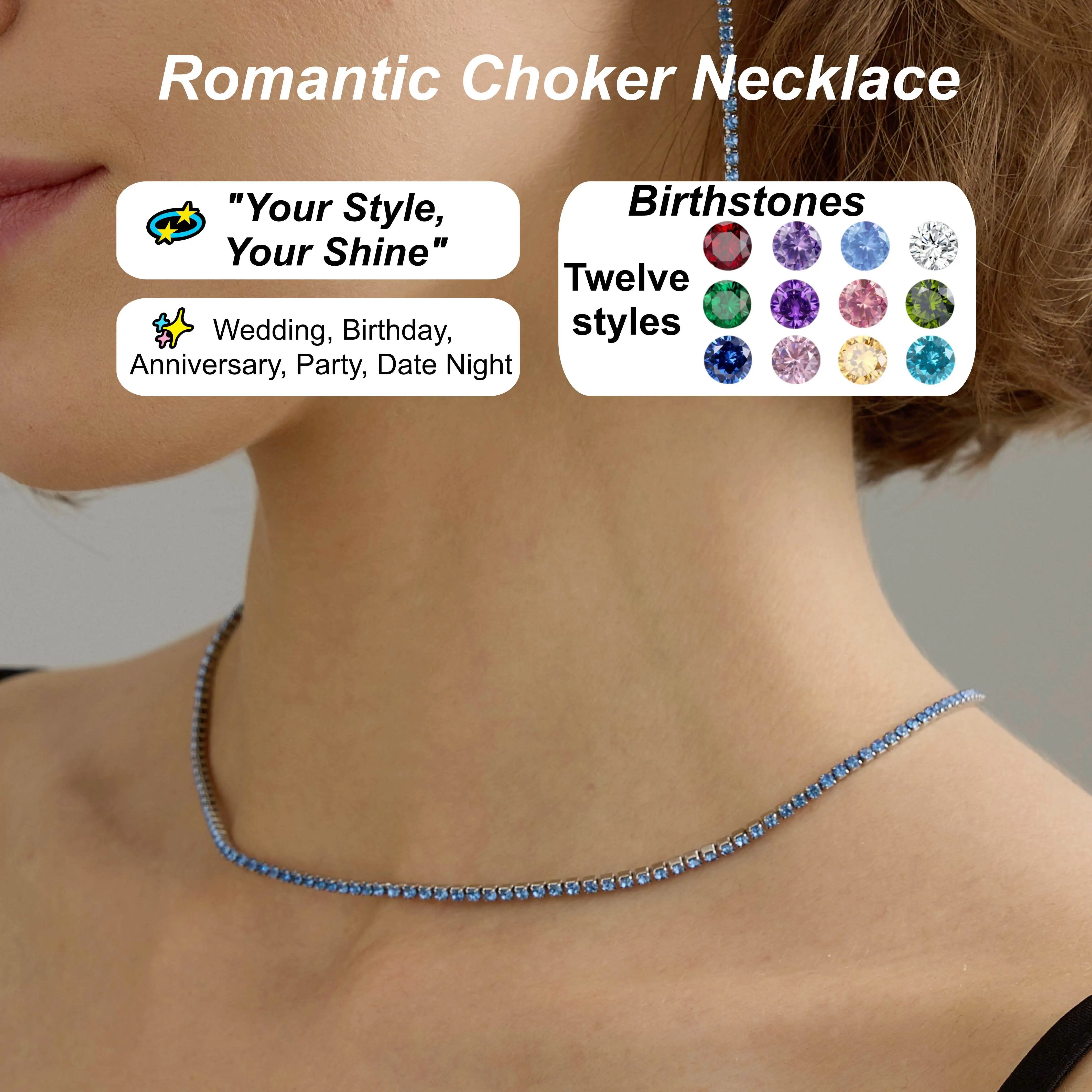 ZHENL 38CM Ladies Fashion Luxury Necklace Multiple Styles Birthstone Necklace Suitable for Commuter and Gift
